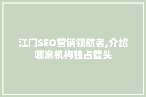 江门SEO营销领航者,介绍哪家机构独占鳌头