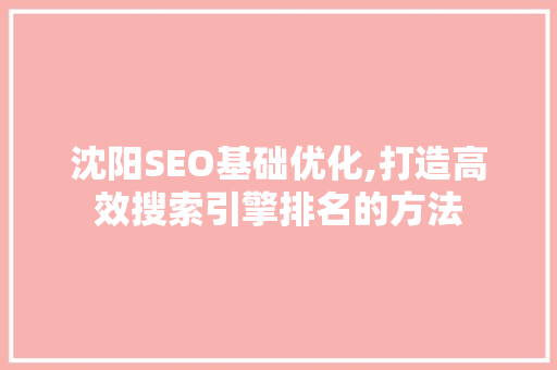 沈阳SEO基础优化,打造高效搜索引擎排名的方法