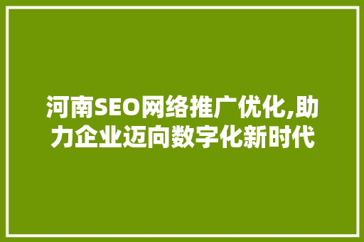 河南SEO网络推广优化,助力企业迈向数字化新时代  第1张
