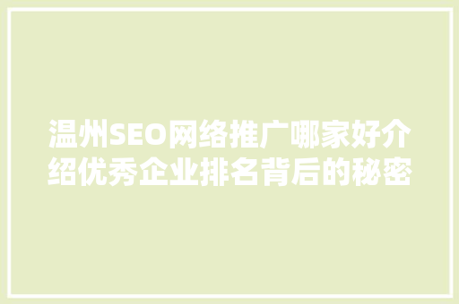 温州SEO网络推广哪家好介绍优秀企业排名背后的秘密
