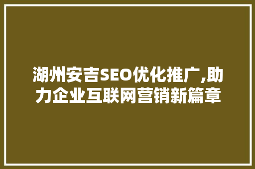湖州安吉SEO优化推广,助力企业互联网营销新篇章