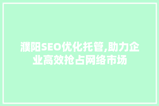 濮阳SEO优化托管,助力企业高效抢占网络市场