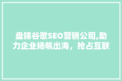盘锦谷歌SEO营销公司,助力企业扬帆出海，抢占互联网市场先机