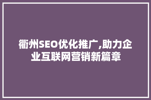 衢州SEO优化推广,助力企业互联网营销新篇章