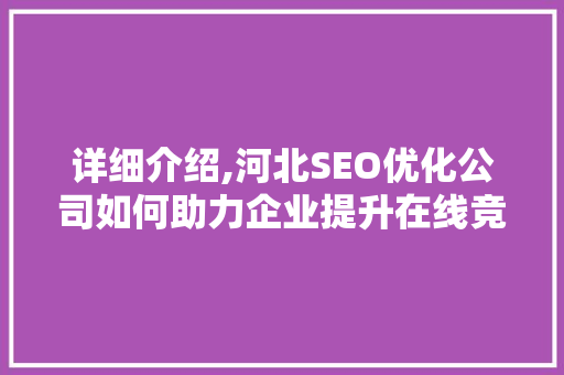 详细介绍,河北SEO优化公司如何助力企业提升在线竞争力
