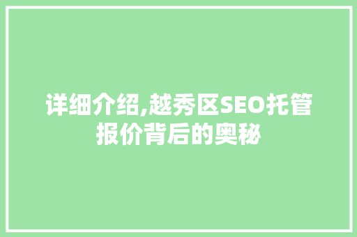 详细介绍,越秀区SEO托管报价背后的奥秘