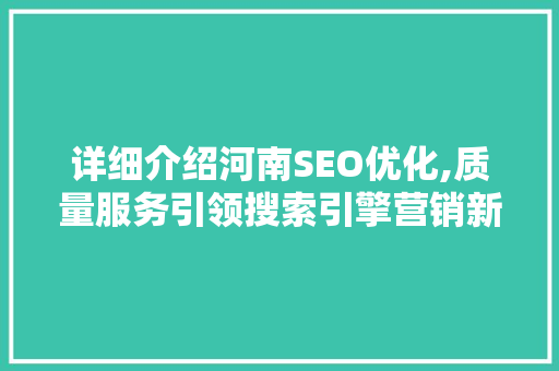 详细介绍河南SEO优化,质量服务引领搜索引擎营销新篇章