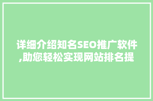 详细介绍知名SEO推广软件,助您轻松实现网站排名提升