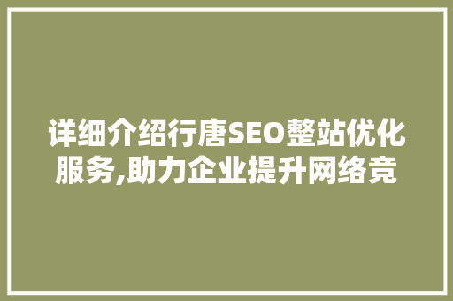 详细介绍行唐SEO整站优化服务,助力企业提升网络竞争力  第1张