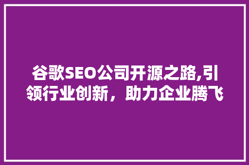 谷歌SEO公司开源之路,引领行业创新，助力企业腾飞