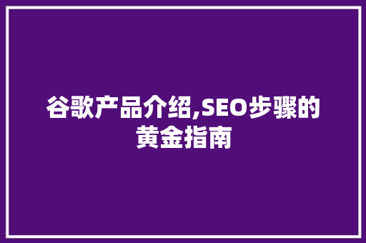谷歌产品介绍,SEO步骤的黄金指南