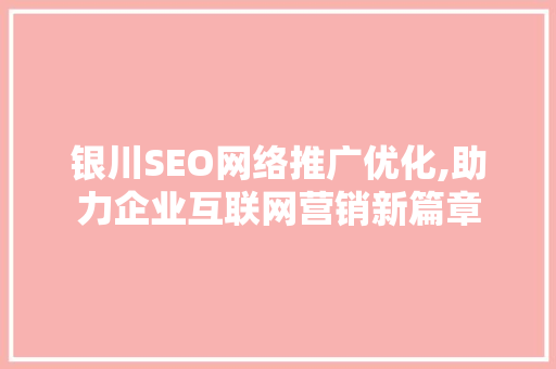 银川SEO网络推广优化,助力企业互联网营销新篇章