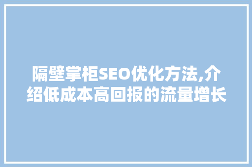 隔壁掌柜SEO优化方法,介绍低成本高回报的流量增长之路