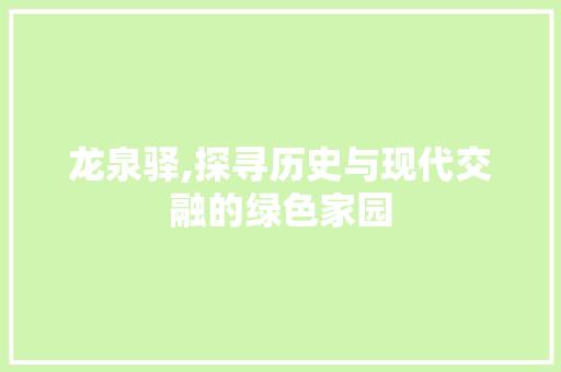 龙泉驿,探寻历史与现代交融的绿色家园