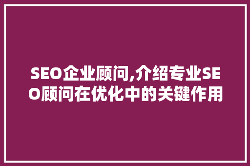 SEO企业顾问,介绍专业SEO顾问在优化中的关键作用  第1张