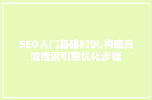 SEO入门基础知识,构建高效搜索引擎优化步骤