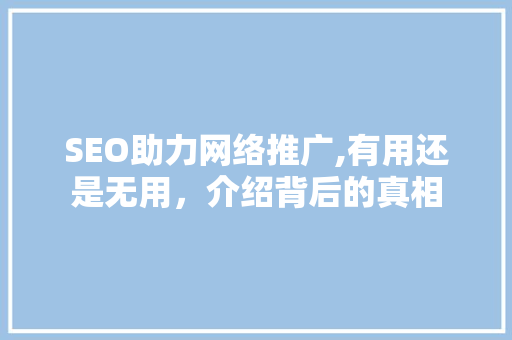 SEO助力网络推广,有用还是无用，介绍背后的真相