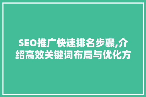 SEO推广快速排名步骤,介绍高效关键词布局与优化方法