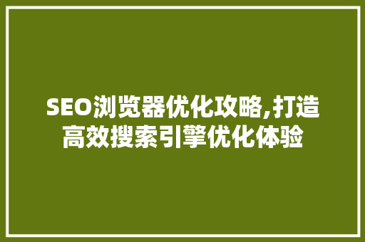 SEO浏览器优化攻略,打造高效搜索引擎优化体验