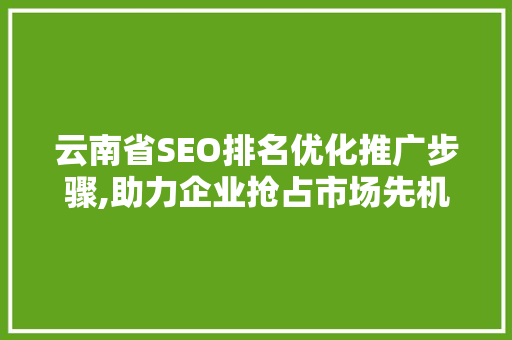 云南省SEO排名优化推广步骤,助力企业抢占市场先机