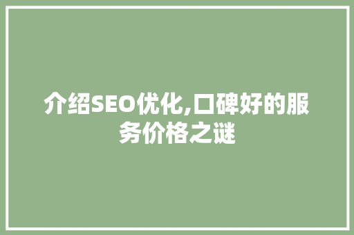 介绍SEO优化,口碑好的服务价格之谜  第1张