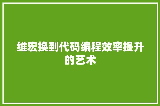 维宏换到代码编程效率提升的艺术