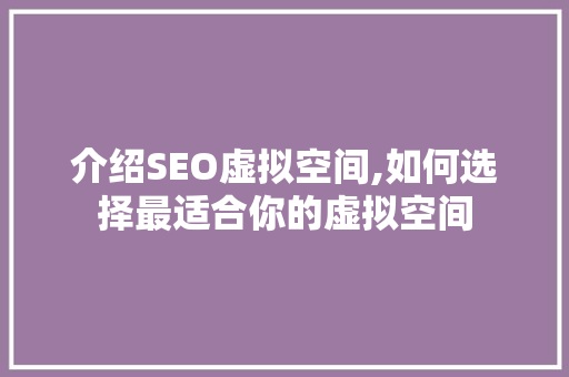 介绍SEO虚拟空间,如何选择最适合你的虚拟空间  第1张