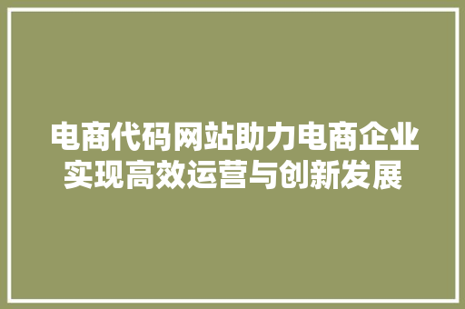 电商代码网站助力电商企业实现高效运营与创新发展