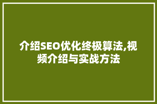 介绍SEO优化终极算法,视频介绍与实战方法