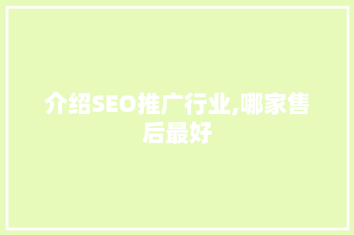 介绍SEO推广行业,哪家售后最好