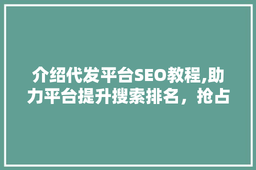 介绍代发平台SEO教程,助力平台提升搜索排名，抢占市场先机