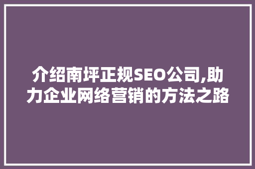 介绍南坪正规SEO公司,助力企业网络营销的方法之路