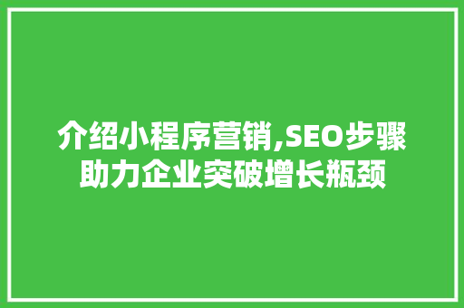 介绍小程序营销,SEO步骤助力企业突破增长瓶颈