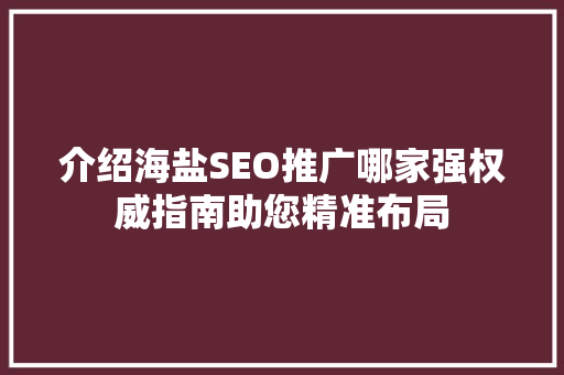 介绍海盐SEO推广哪家强权威指南助您精准布局