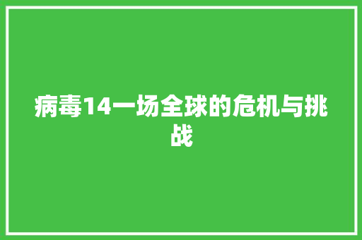病毒14一场全球的危机与挑战