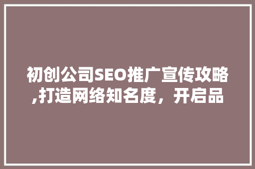 初创公司SEO推广宣传攻略,打造网络知名度，开启品牌新篇章