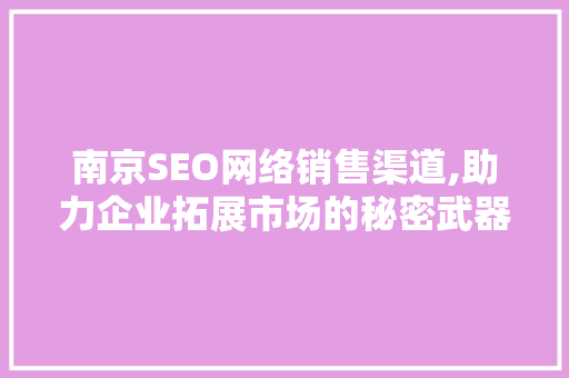 南京SEO网络销售渠道,助力企业拓展市场的秘密武器