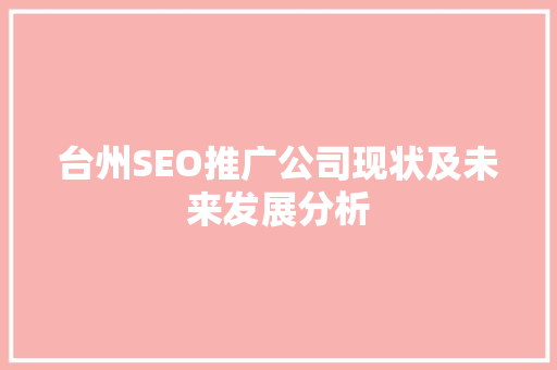 台州SEO推广公司现状及未来发展分析