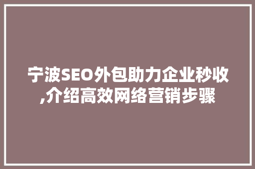 宁波SEO外包助力企业秒收,介绍高效网络营销步骤  第1张