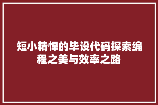 短小精悍的毕设代码探索编程之美与效率之路