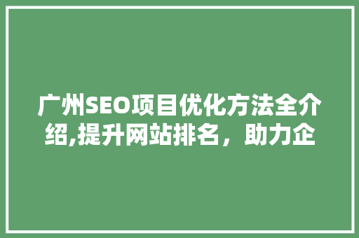 广州SEO项目优化方法全介绍,提升网站排名，助力企业腾飞