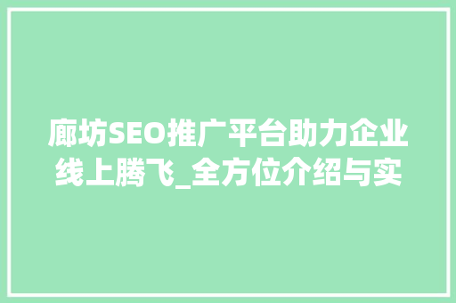 廊坊SEO推广平台助力企业线上腾飞_全方位介绍与实战指南