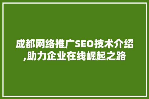 成都网络推广SEO技术介绍,助力企业在线崛起之路