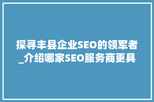 探寻丰县企业SEO的领军者_介绍哪家SEO服务商更具实力