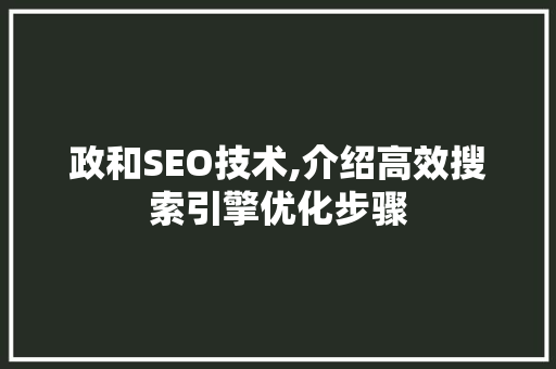 政和SEO技术,介绍高效搜索引擎优化步骤  第1张