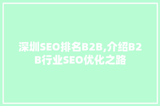 深圳SEO排名B2B,介绍B2B行业SEO优化之路