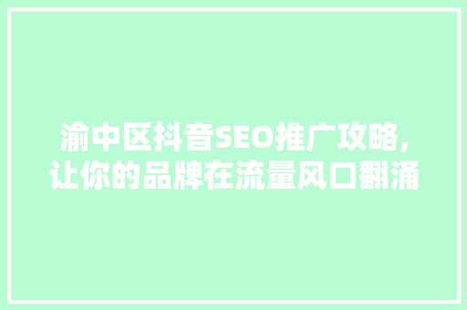 渝中区抖音SEO推广攻略,让你的品牌在流量风口翻涌
