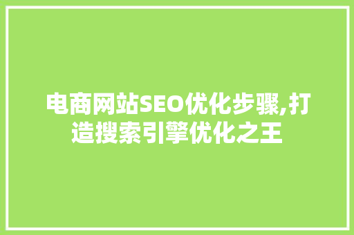 电商网站SEO优化步骤,打造搜索引擎优化之王