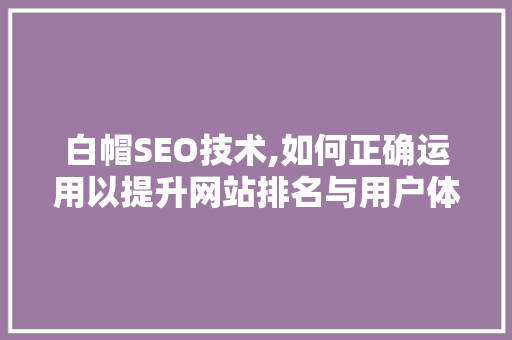 白帽SEO技术,如何正确运用以提升网站排名与用户体验