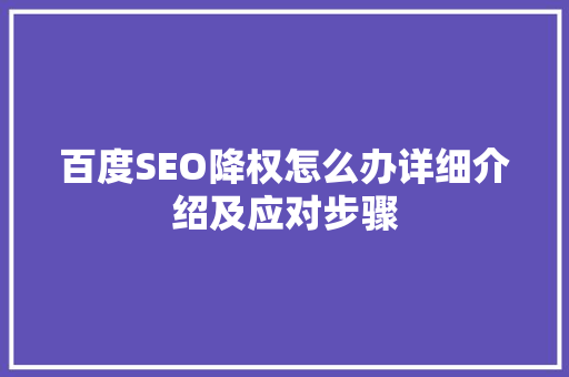 百度SEO降权怎么办详细介绍及应对步骤  第1张